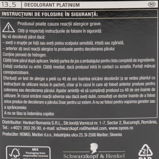 Decolorant pentru păr Professional Performance, 13-5 platinum lighter, 115ml