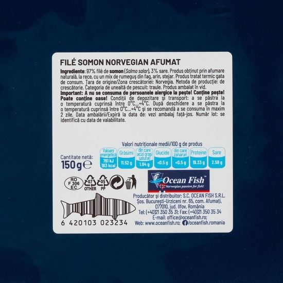 File de somon norvegian afumat 150g