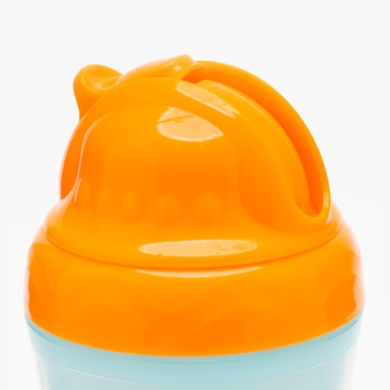 Cană termos bleu cu pai și capac portocaliu, 9+ luni, 300ml