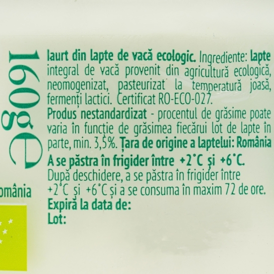 Iaurt ecologic din lapte de vacă 160g