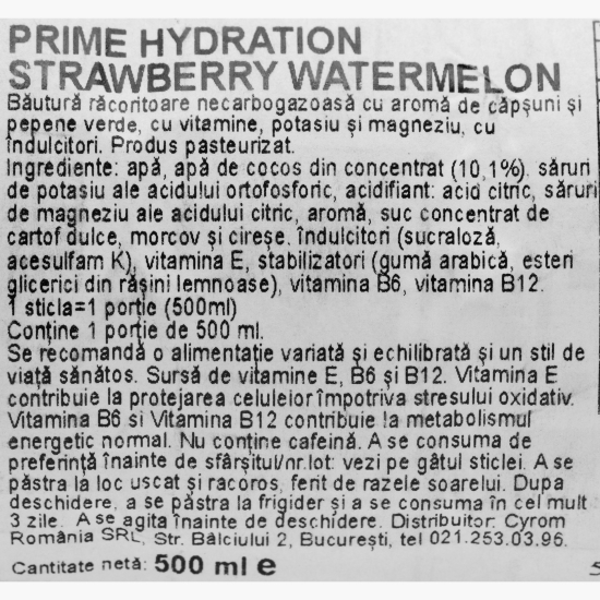 Băutură rehidratare cu aromă de căpșuni și pepene verde 0.5l