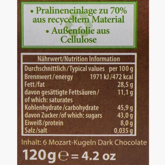 Praline Mozart vegane cu ciocolată neagră 120g