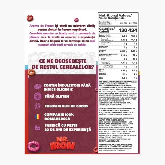 Cereale cu aromă naturală de fructe, fără zahăr și gluten 250g