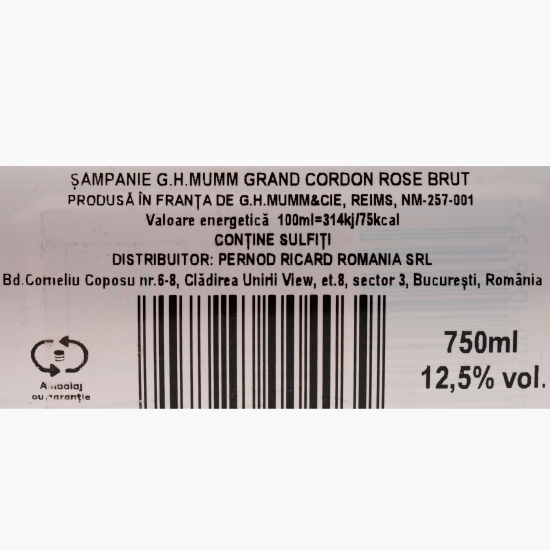 Șampanie rose brut Grand Cordon Rosé, 12.5%, 0.75l