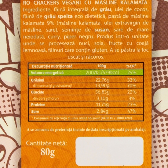 Crackers vegani cu măsline Kalamata 80g