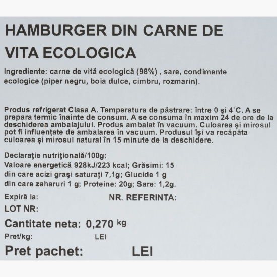Hamburger din carne de vită eco 270g