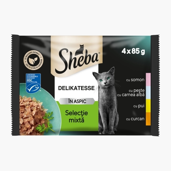 Hrană umedă pentru pisici adulte, 4x85g, selecție mixtă în aspic