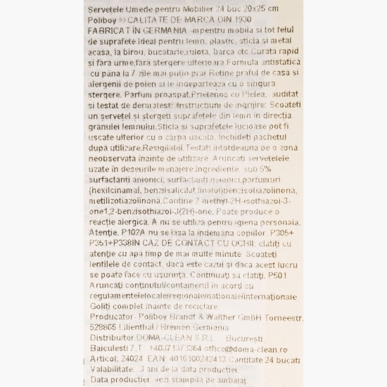 Șervețele umede pentru mobilier 20 x 25cm, 24 buc
