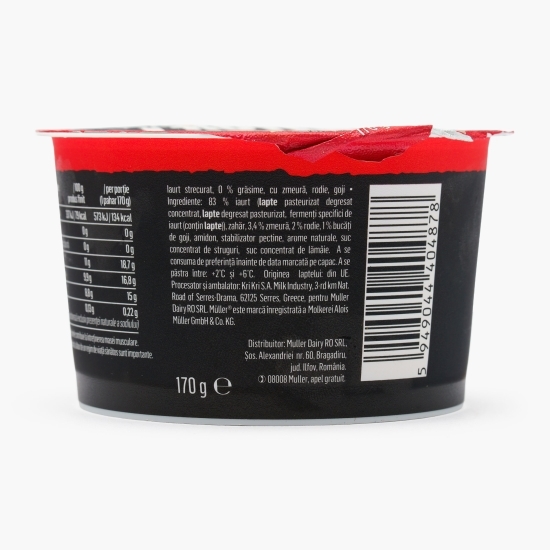 Iaurt proteic cu zmeură, rodie și goji, 0% grăsimi, 170g