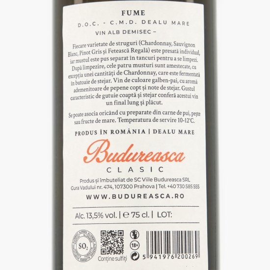 Vin alb demisec Fume, 13.5%, 0.75l