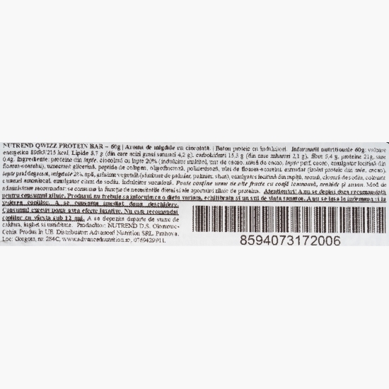 Baton proteic cu aromă de migdale și ciocolată Qwizz, 60g 