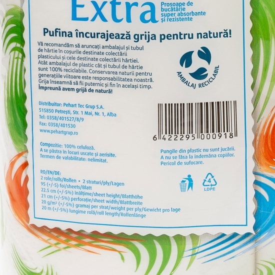 Prosop hârtie Extra 2 straturi, 2 role, 95 foi, 2x20m