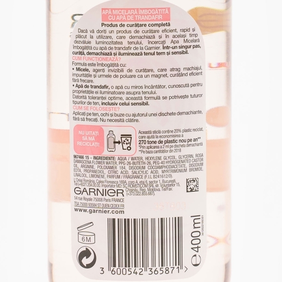 Apă micelară îmbogățită cu apă de trandafiri 400ml