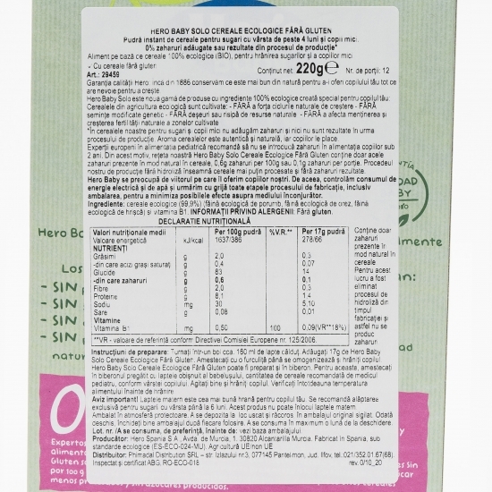 Cereale eco fără gluten, +4 luni, 220g