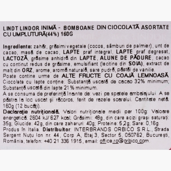 Bomboane de ciocolată asortate în cutie inimă, 12 buc, 160g