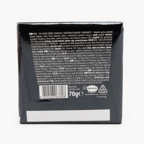 Ciocolată neagră cu migdale și portocale 70g 