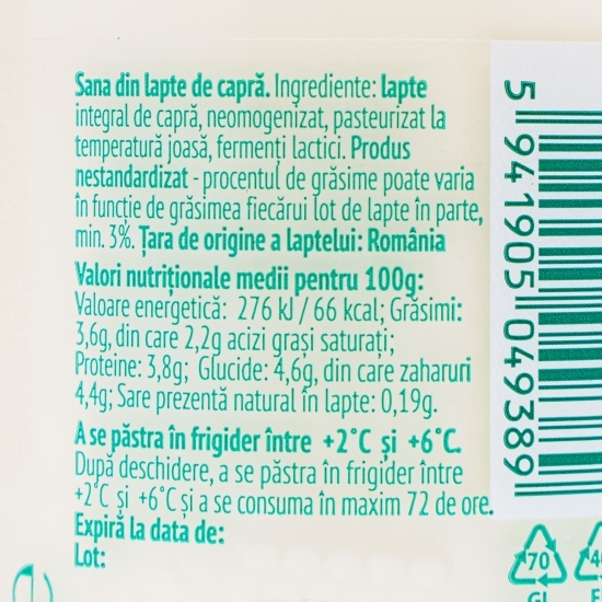 Sana din lapte de capră, minim 3% grăsime 350ml