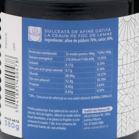 Dulceață de afine, gătită la ceaun pe foc de lemne 380g