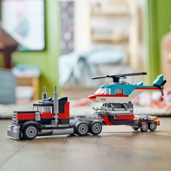 Camionetă-platformă cu elicopter, 31146 Creator 3 în 1, 270 piese,  +7 ani