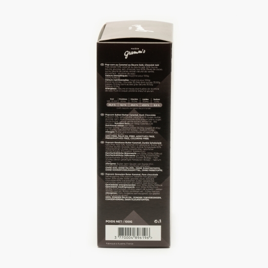 Popcorn caramel cu unt sărat și ciocolată neagră 100g