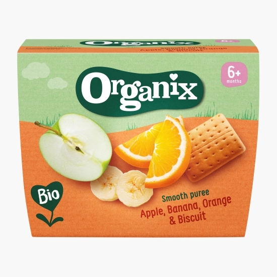 Gustare ecologică de mere, banane, portocale și biscuiți 6+ luni 400g