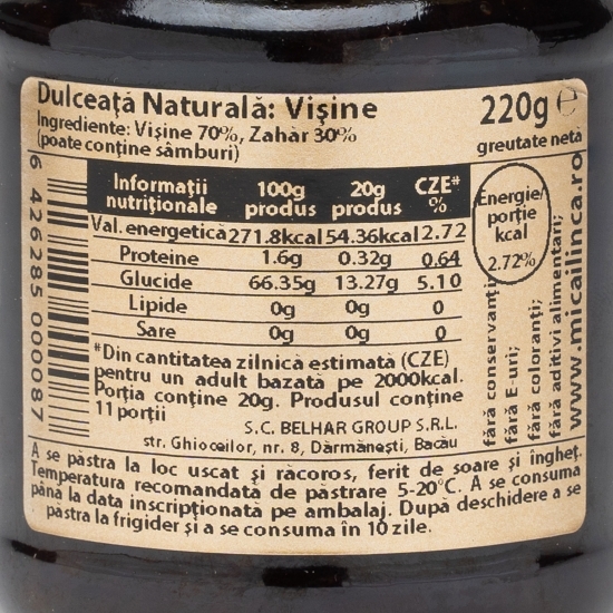 Dulceață naturală de vișine 220g