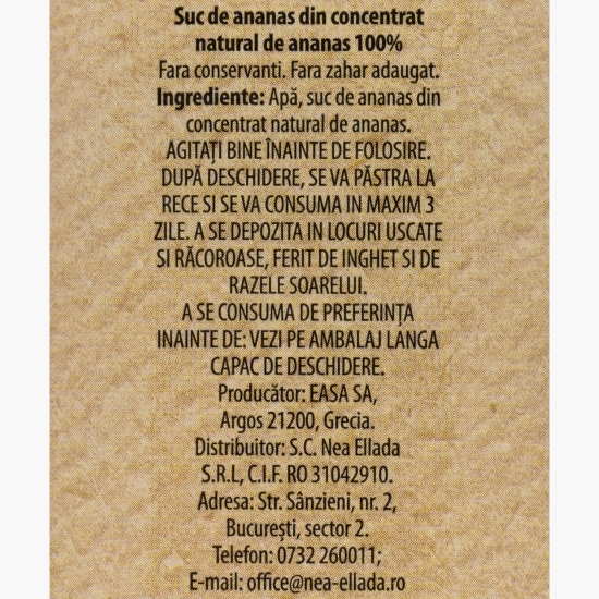 Suc de ananas, fără zahăr adăugat 1l