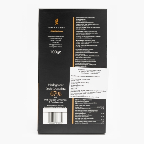 Ciocolată neagră Madagaskar cu piper roz, scorțișoară și cardamon 100g