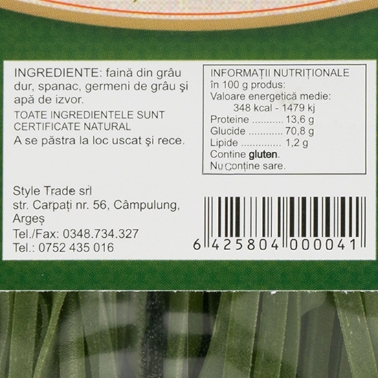Paste de casă Tagliatelle cu germeni de grâu și spanac 250g