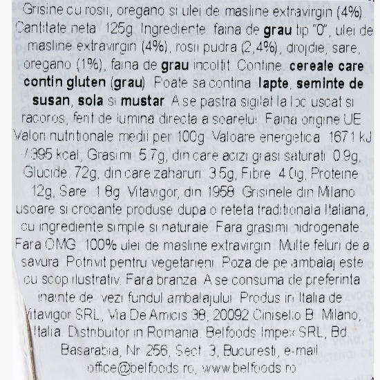 Grisine cu gust de pizza, cu ulei de măsline extravirgin 125g