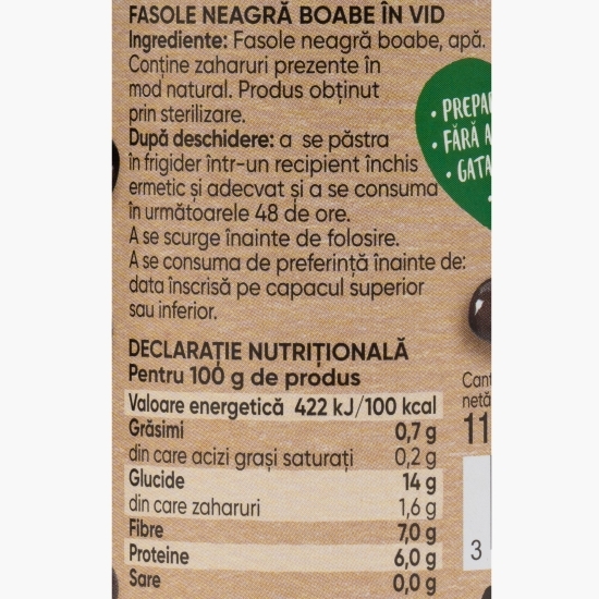 Fasole neagră, fără zahăr, sare adăugat 110g