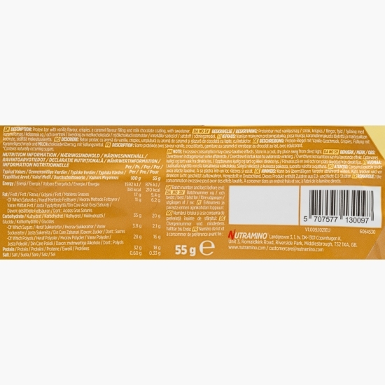 Baton proteic fără zahăr adăugat, cu aromă vanilie și caramel 55g