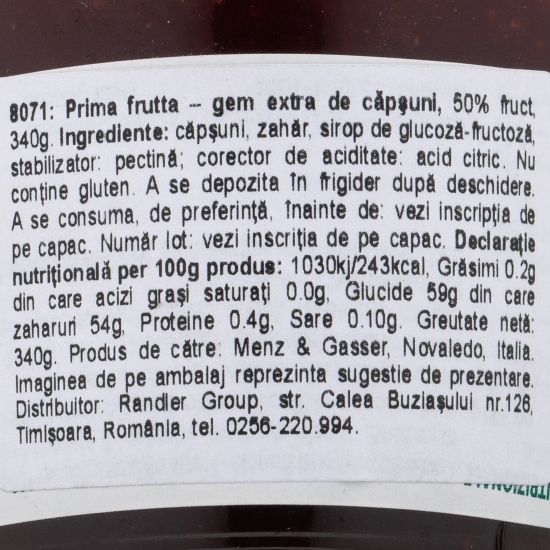 Gem extra de căpșuni 340g