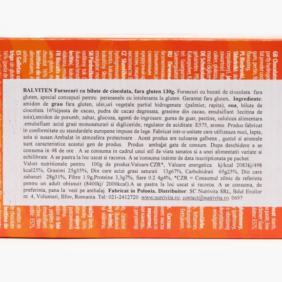 Biscuiți choco-chips, fără gluten 130g