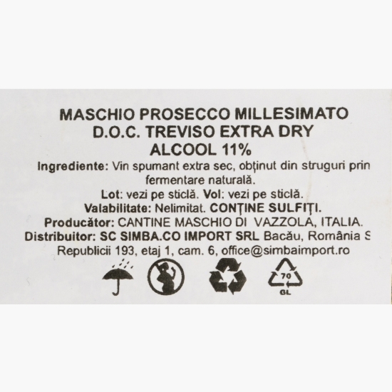 Vin spumant extra sec Prosecco Treviso Millesimato, 11%, 0.75l