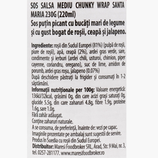 Sos salsa mediu chunky wrap, fără zahăr adăugat 230g