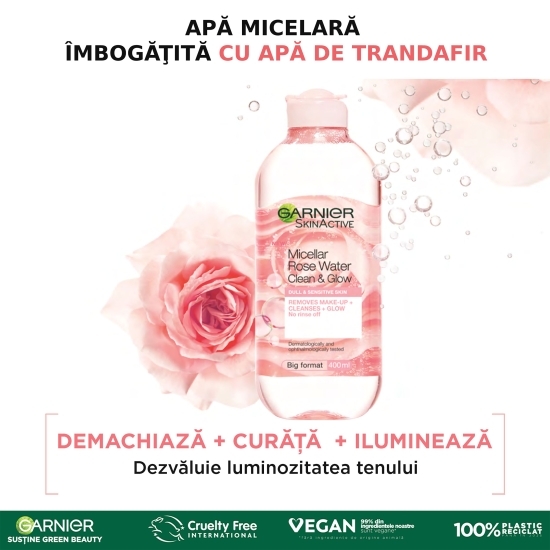 Apă micelară îmbogățită cu apă de trandafiri 400ml