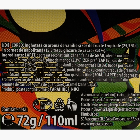 Înghețată cornet cu aromă de vanilie și sos de fructe tropicale 110ml