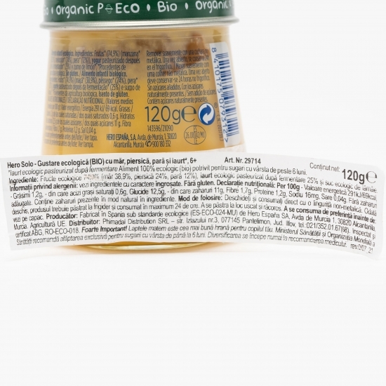 Gustare eco măr, piersică și pară și iaurt, +6 luni, 120g