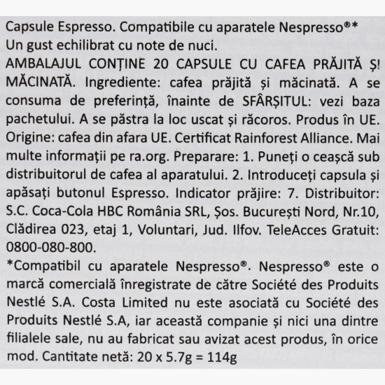 Signature Blend Espresso, 20 băuturi, 114g, capsule cafea