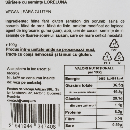 Sărățele cu semințe, fără gluten 100g