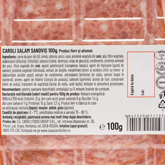 Salam sandviș feliat 100g