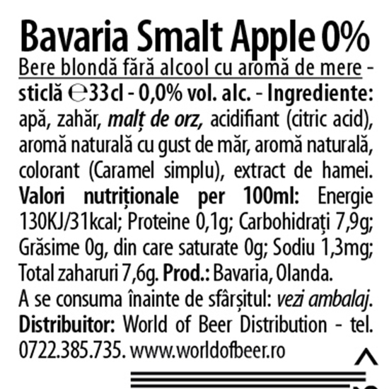 Bere blondă fără alcool cu aromă de măr, 6x0.33l