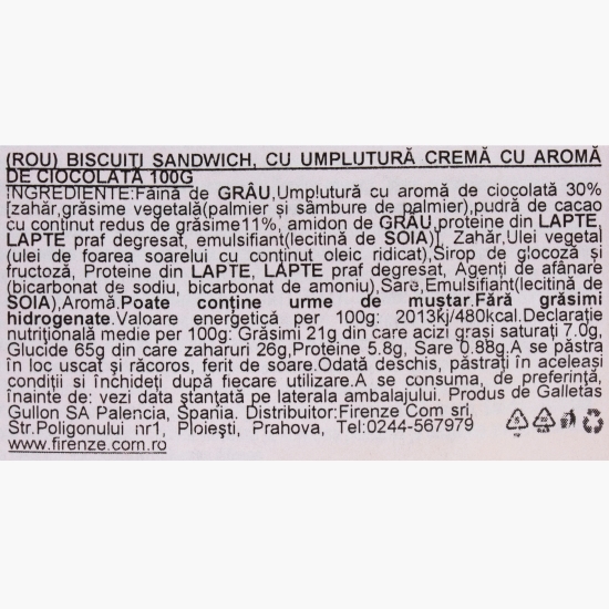 Biscuiți sandwich cu umplutură de ciocolată Mini Twins, 100g