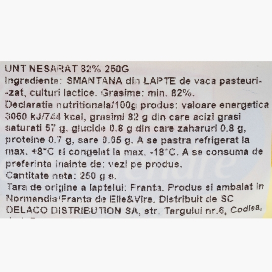 Unt nesărat tartinabil 82% grăsime, 250g