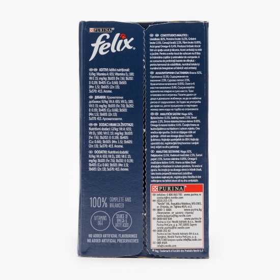 Hrană umedă pentru pisici, 12x85g, cu ton, somon, cod, pește cambulă în aspic