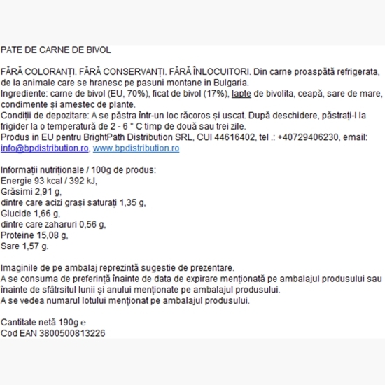 Pate de carne de bivol 190g