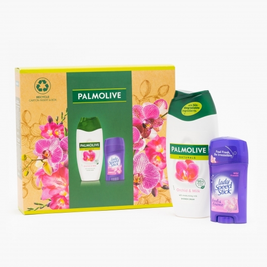 Set cadou gel de duș Naturals Orchid & Milk 250 ml + deodorant solid Wild Fresia 45 g