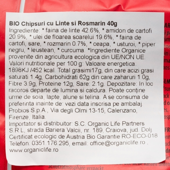 Chipsuri eco cu linte și rozmarin 40g