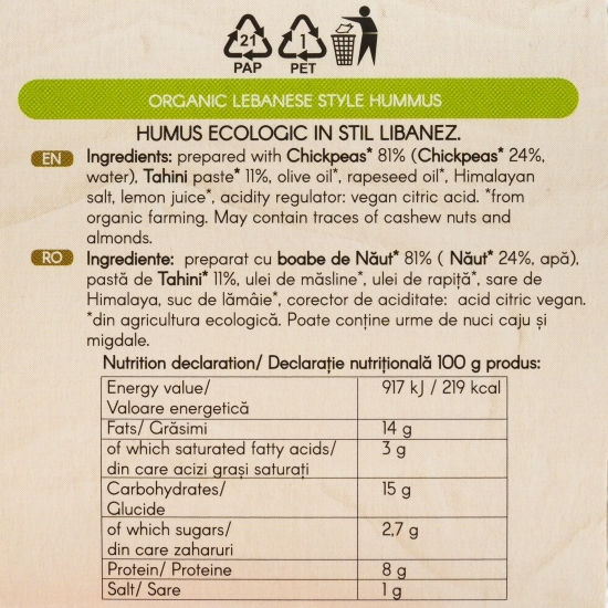 Hummus eco în stil libanez 150g
